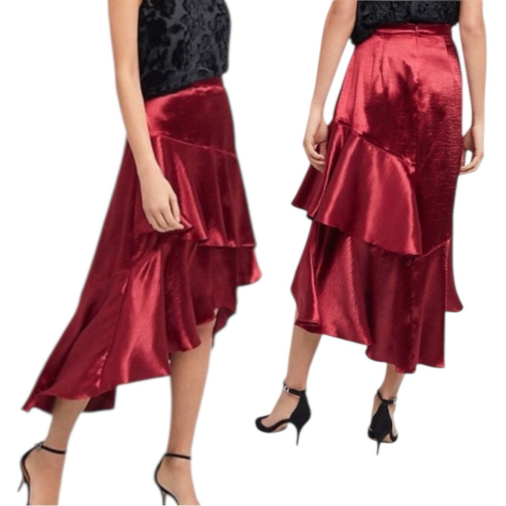 Anthropologie Moulinette Soeurs Red Satin High-Low Midi Skirt size XL